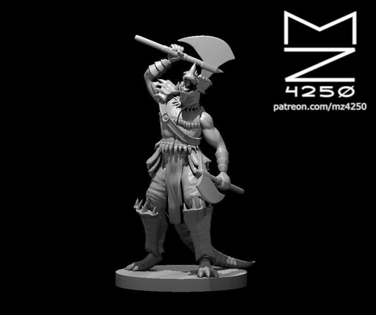 Blue Dragonborn Barbarian Two Axes